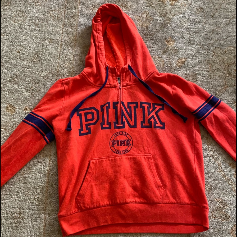 like new victoria’s secret pink orange pullover hoodie